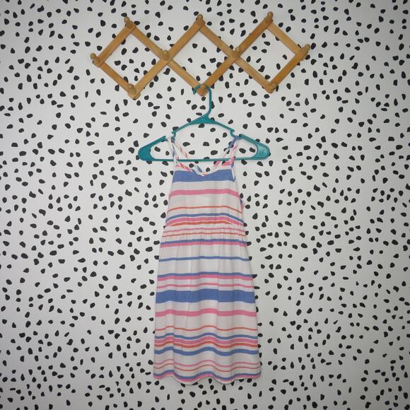 Old Navy Pink Striped Cotton Linen Blend Sleeveless Girls Dress - Picture 1 of 6